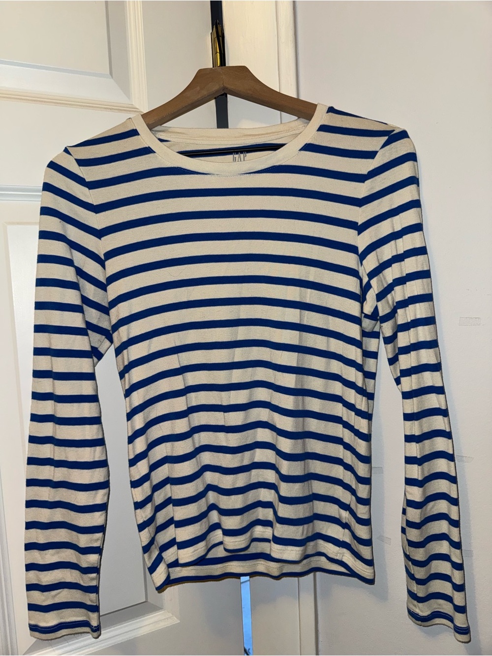 GAP Blue and Cream Striped Long-Sleeve Crewneck